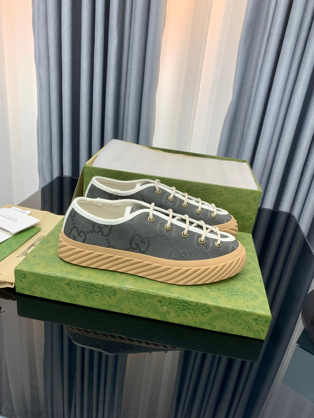 GUCCI UNIQUE SNEAKER THICK-SOLE LEAD CANVAS