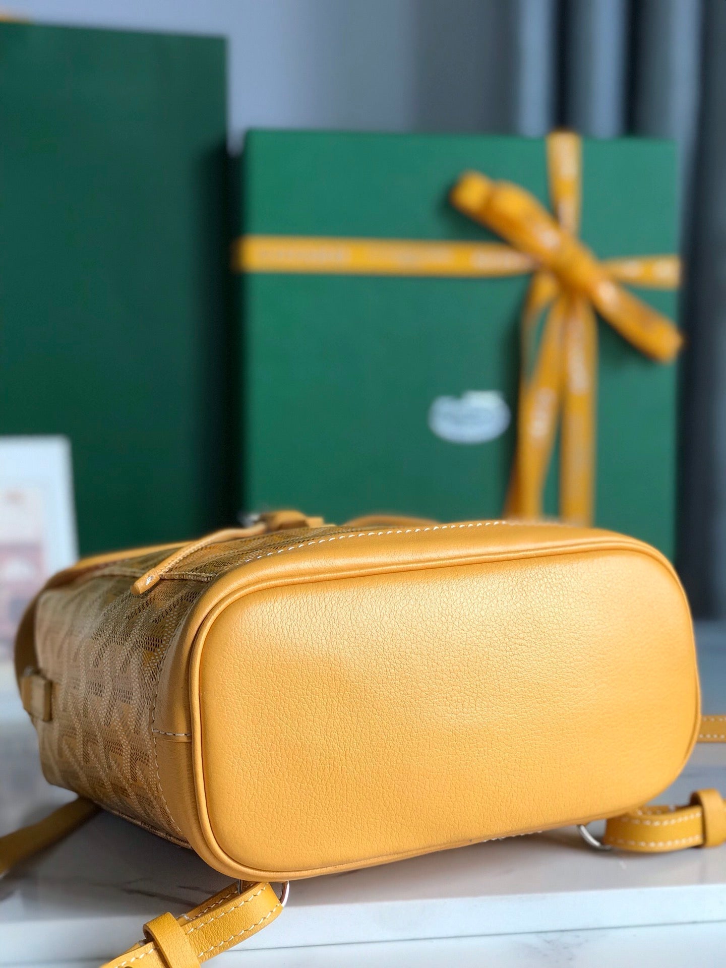 ALPIN MINI BACKPACK 21 IN YELLOW LAMBSKIN AND GOYARDINE CANVAS