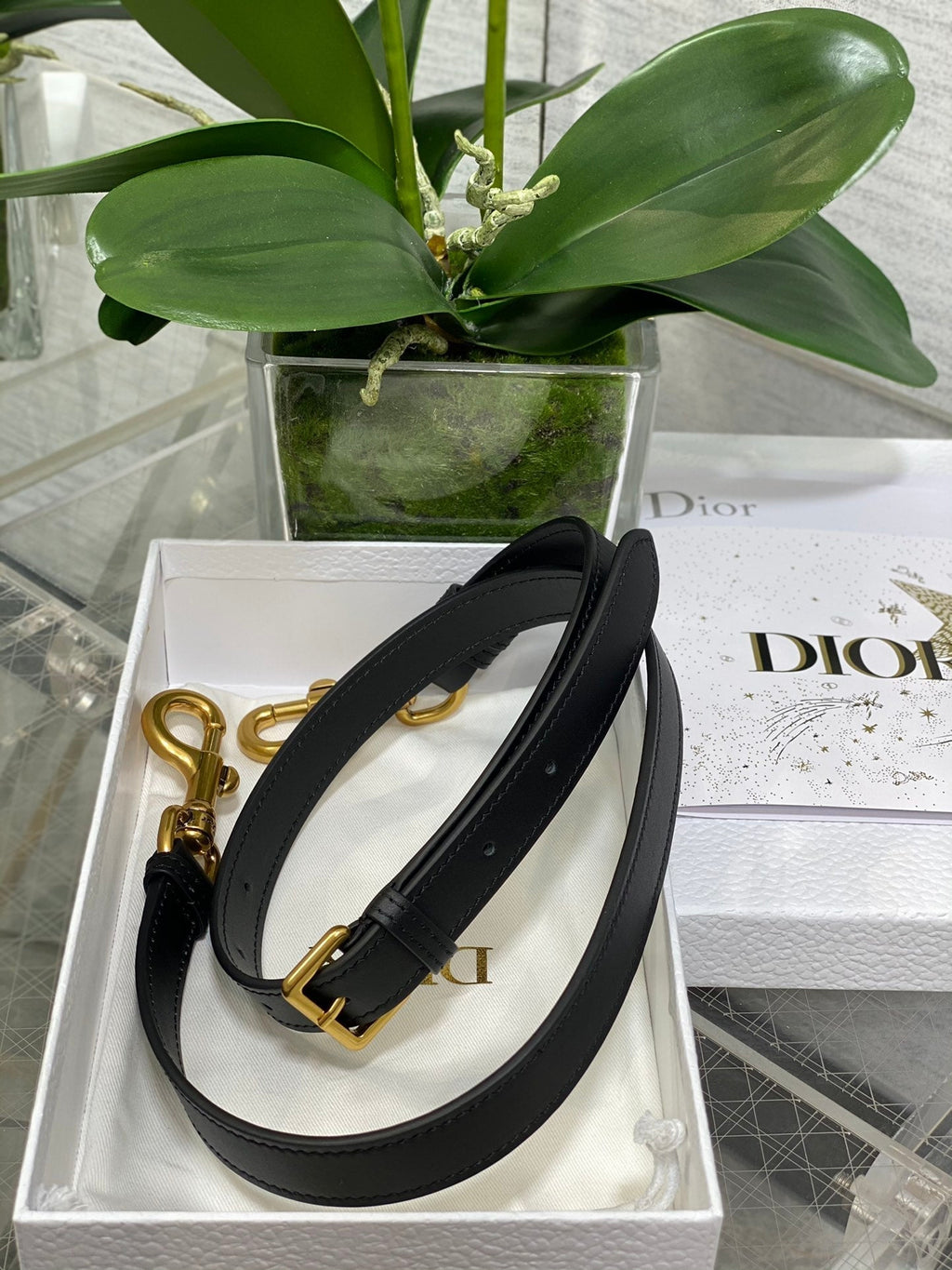 SADDLE BAG 24 IN BLACK CALFSKIN GOLD HARDWARE