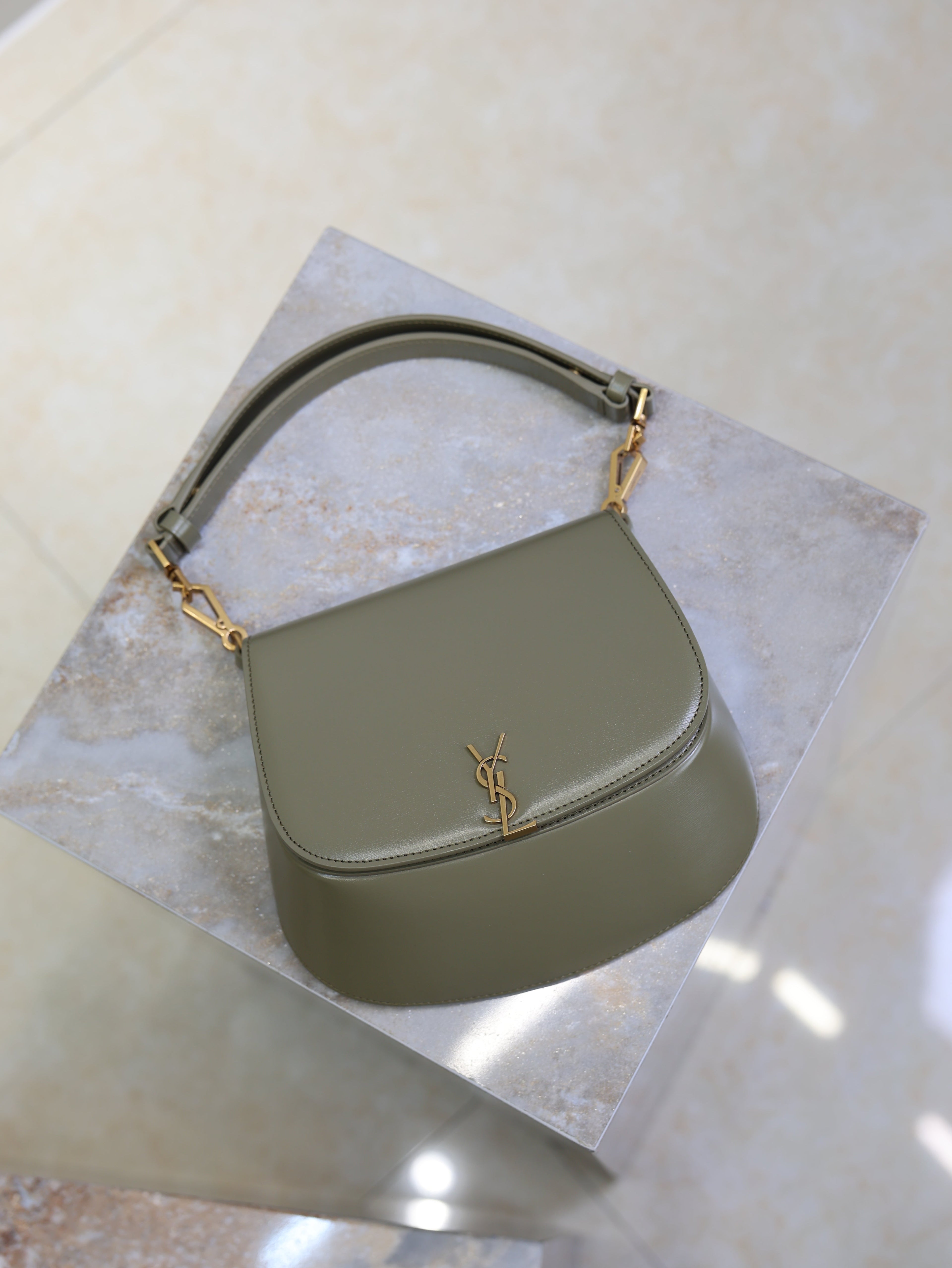 YSL 25S MINI VOLTAIRE 21 IN DEEP MUSK CALFSKIN SAINT LAURENT GOLD HARDWARE