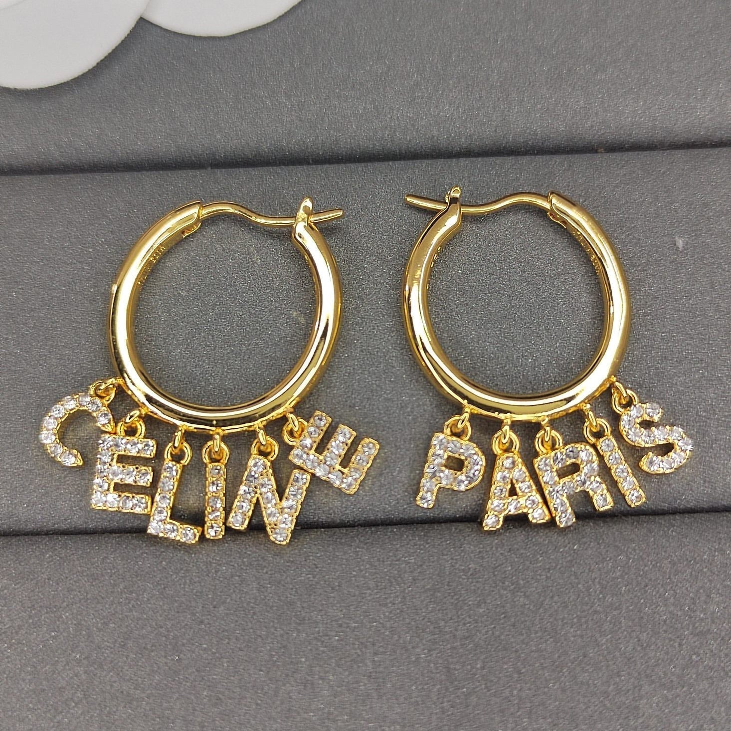 18K Celine Script Diamonds Earrings