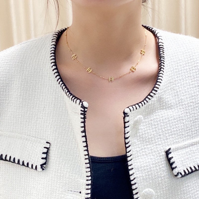 18K  Chanel Small Logo Gold Necklace