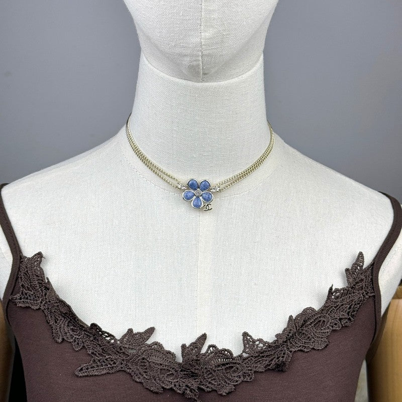 18K  Chanel 26C Blue Flower Choker Necklace