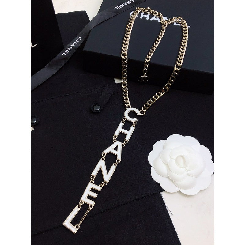 18K  Chanel 22S Big White Logo Necklace