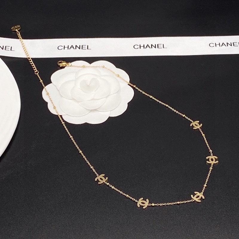 18K  Chanel Small Logo Gold Necklace