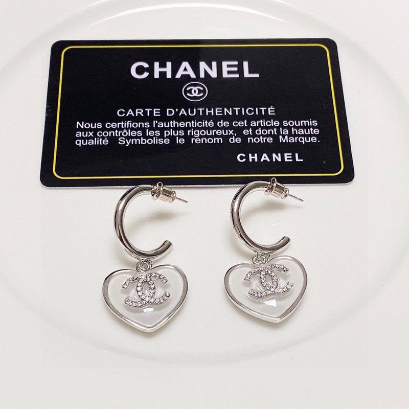 18K  Chanel White Heart Earrings