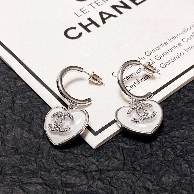 18K  Chanel White Heart Earrings
