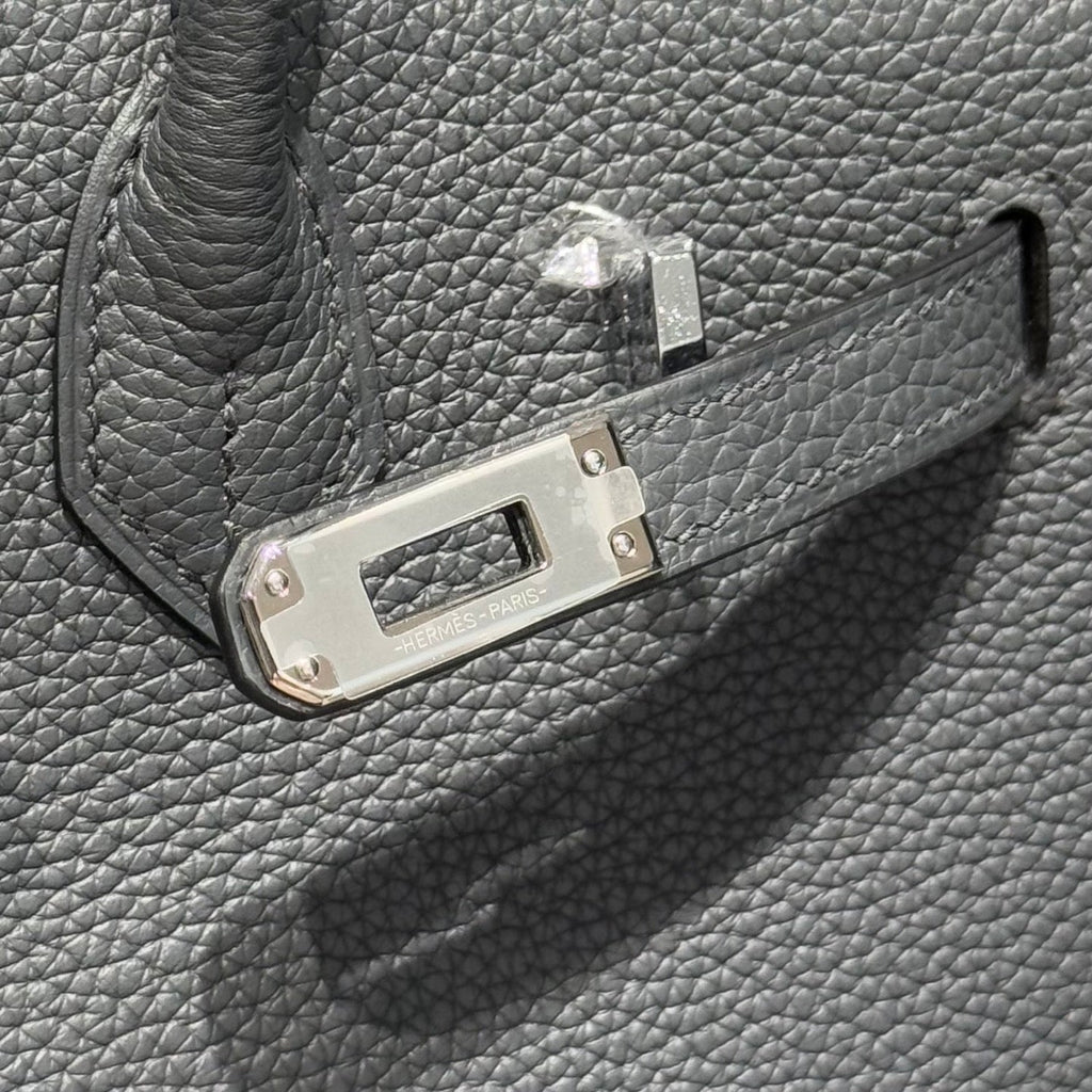 HERMES 25S MEDIUM BIRKIN 25 IN CHARCOAL GRAY CALFSKIN SILVER HARDWARE
