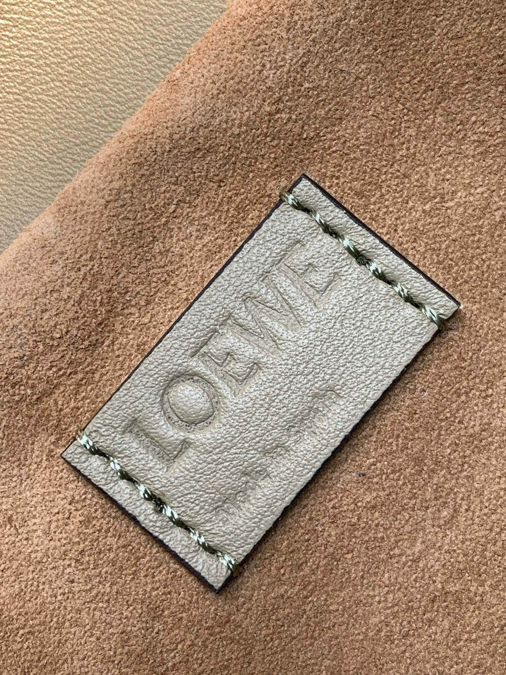 LOEWE 25S LARGE FLAMENCO CLUTCH BAG 30 IN DUSTY KHAKI CALFSKIN