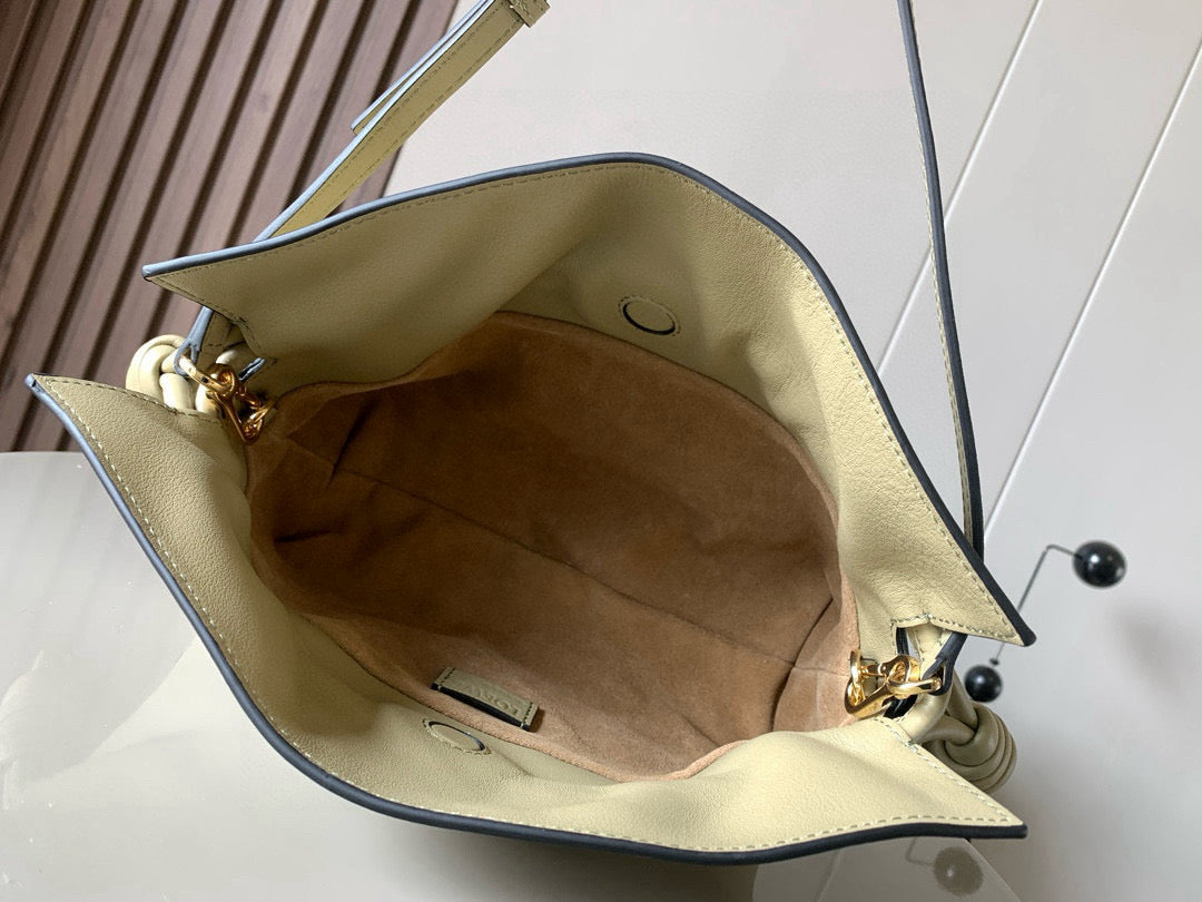 LOEWE 25S MEDIUM FLAMENCO CLUTCH BAG 23 IN DUSTY KHAKI CALFSKIN