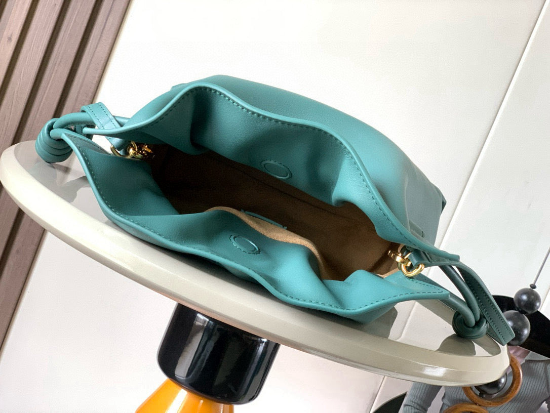 LOEWE 25S MEDIUM FLAMENCO CLUTCH BAG 23 IN DEEP TEAL CALFSKIN