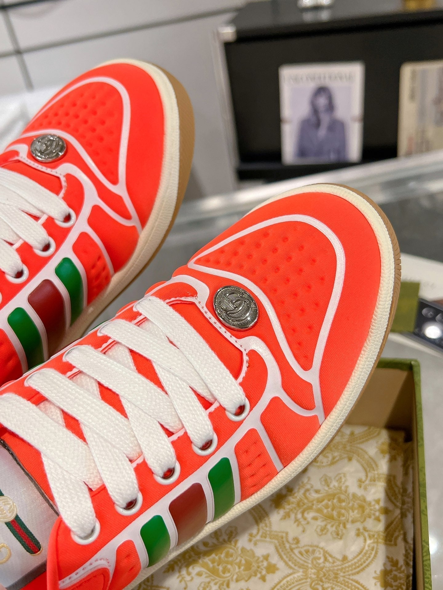 GUCCI SNEAKER IN ROSE RED MIX COLORFUL CALFSKIN