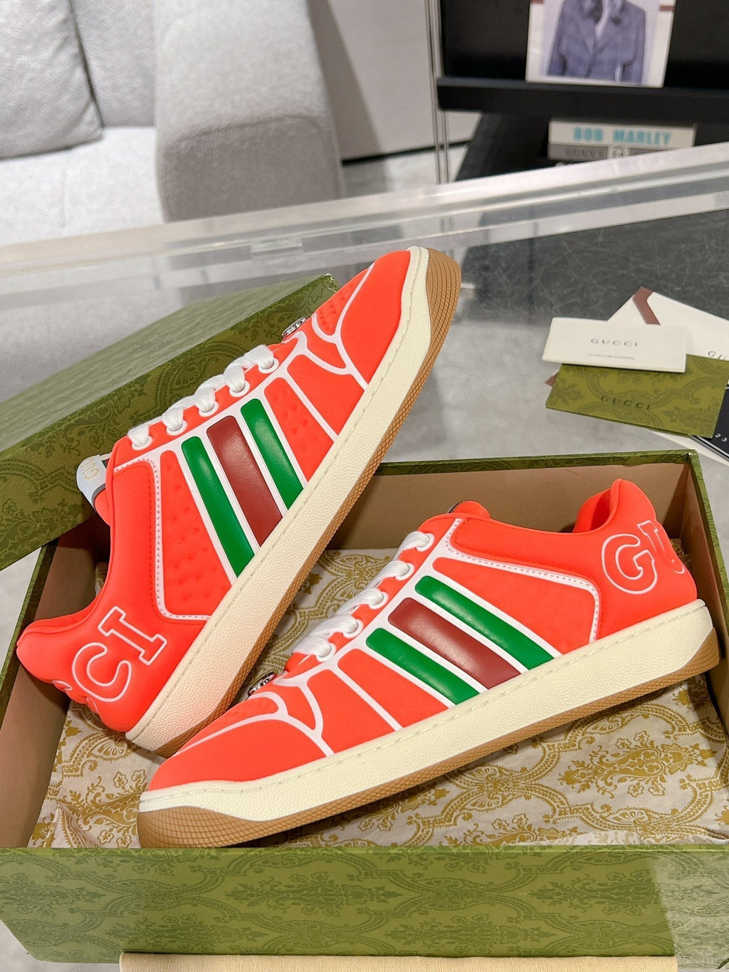 GUCCI SNEAKER IN ROSE RED MIX COLORFUL CALFSKIN