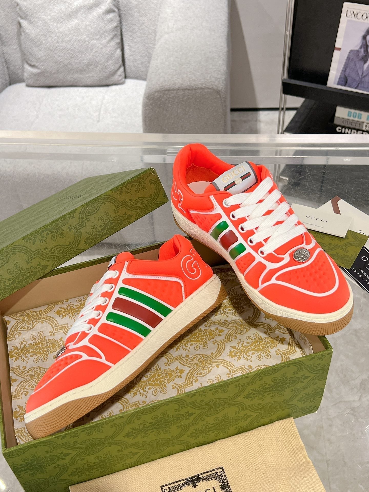 GUCCI SNEAKER IN ROSE RED MIX COLORFUL CALFSKIN