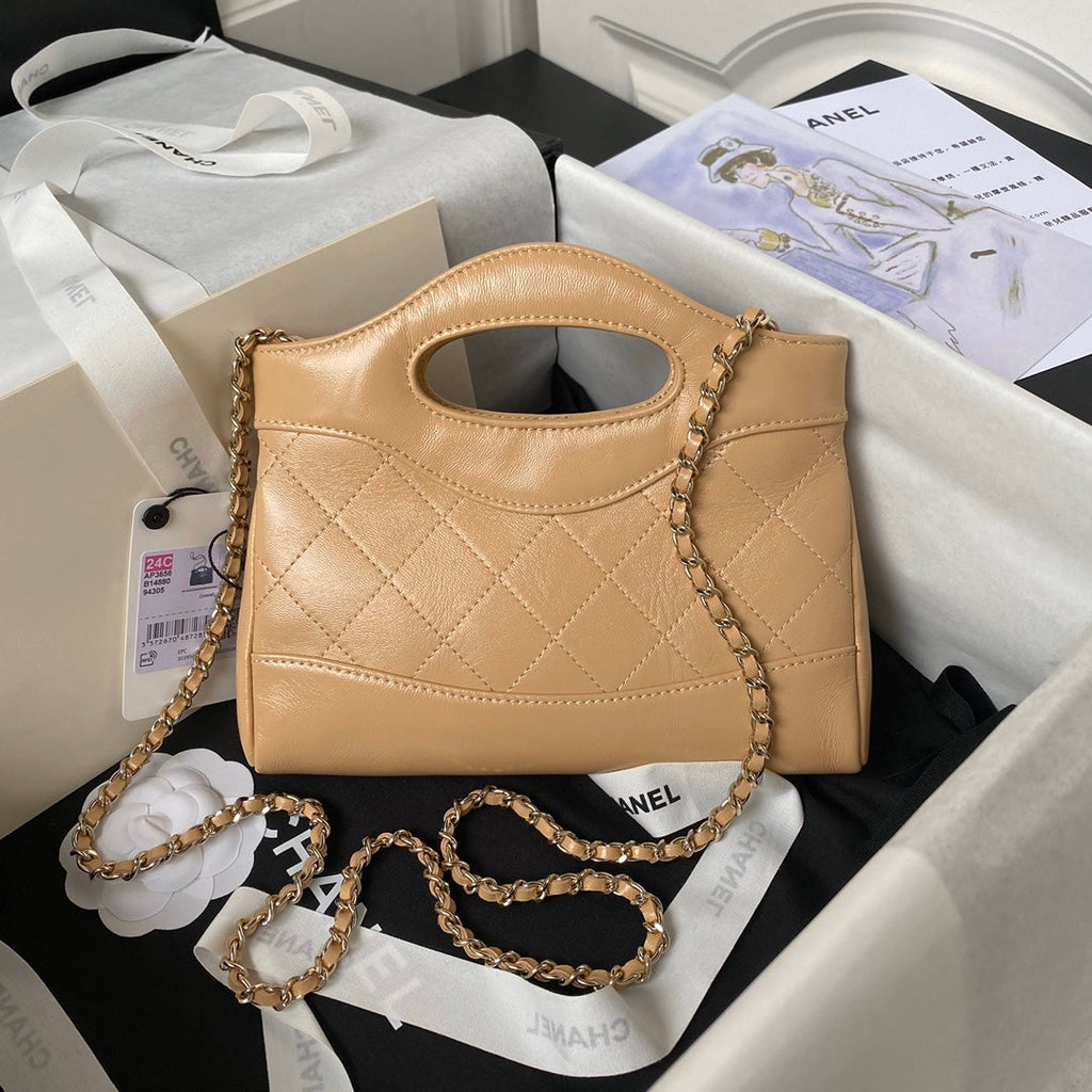 CHANEL 25S TOP HANDLE 20 CM IN DARK BEIGE LAMBSKIN