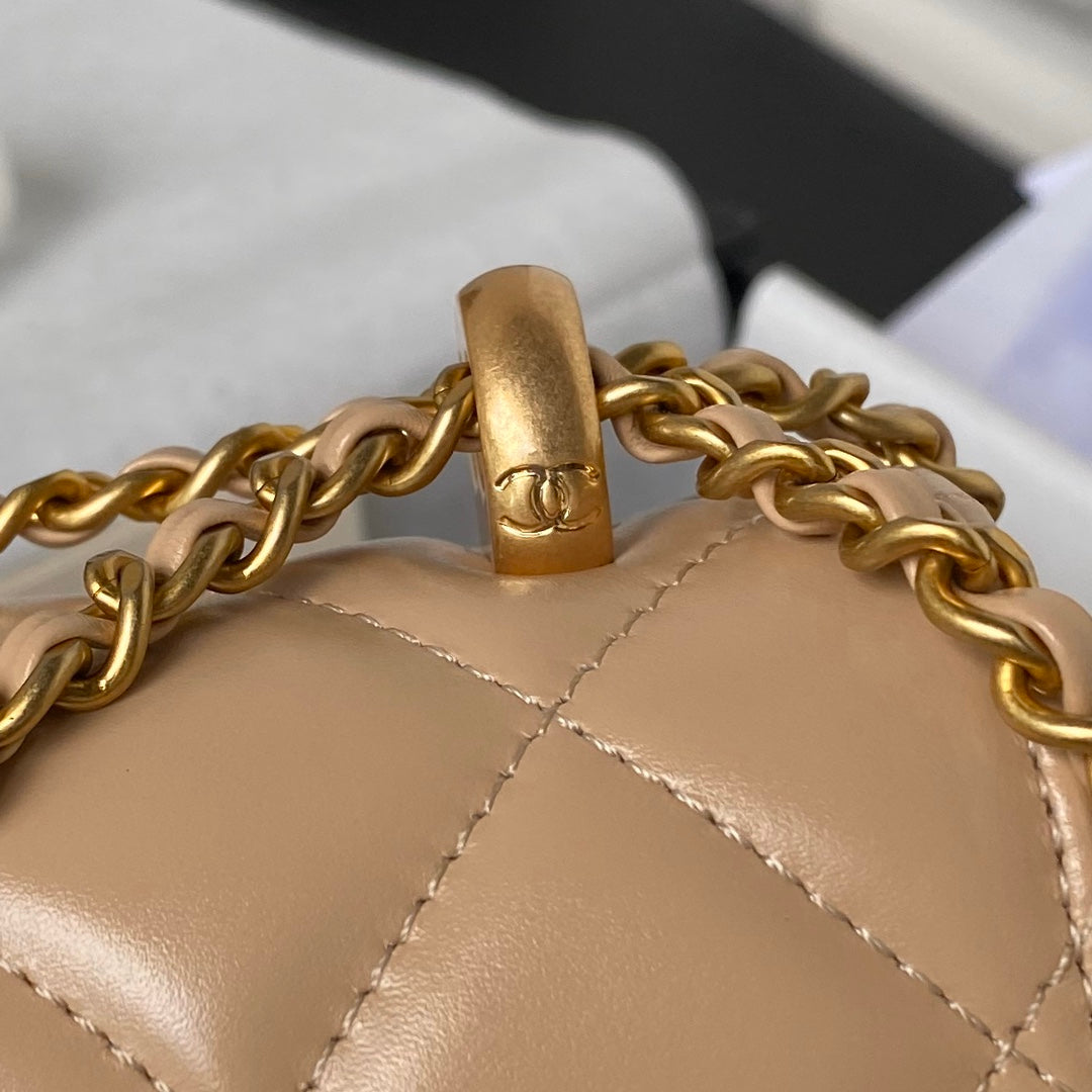 CHANEL 25S MINI FLAP BAG 22 IN TAN BROWN CALFSKIN GOLD HARDWARE