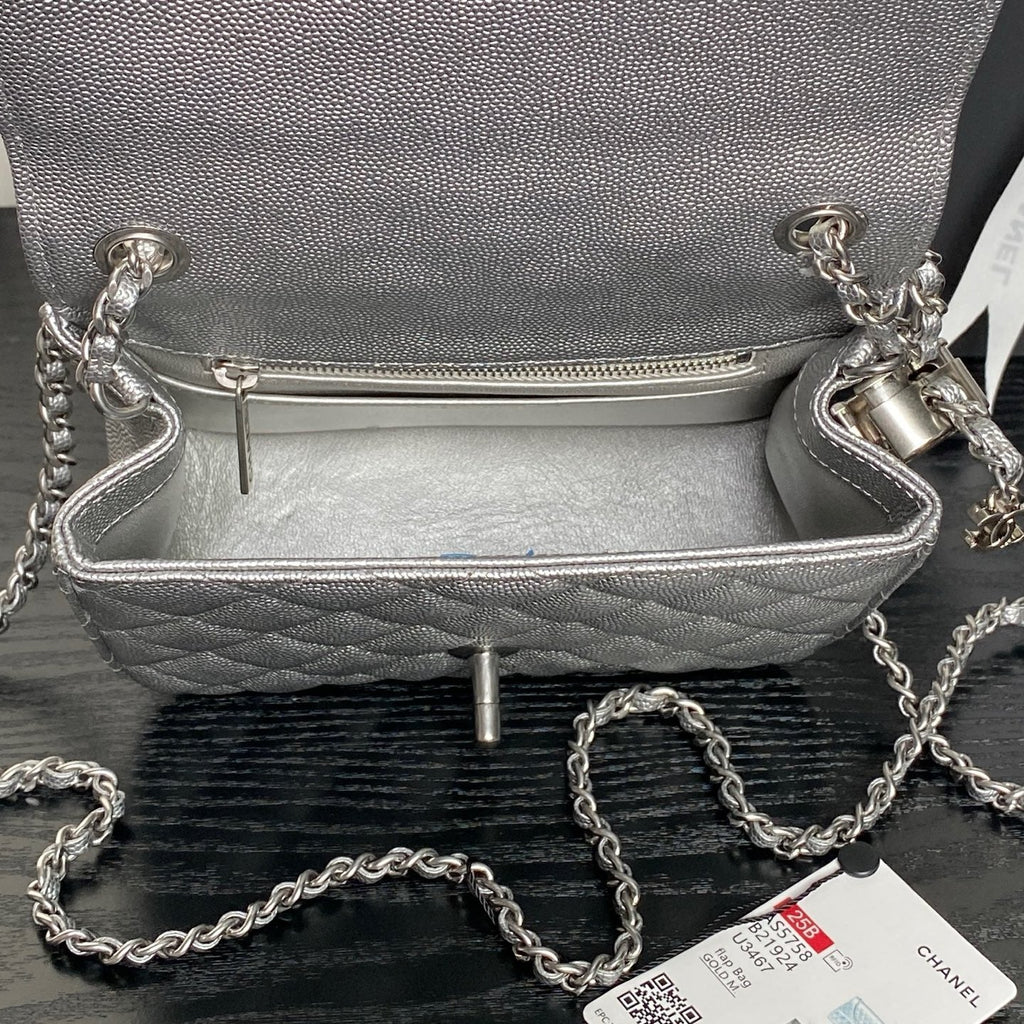 CHANEL 25S MINI FLAP BAG 18 IN DARK GRAY CALFSKIN