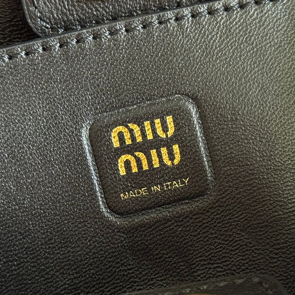 MIUMIU 26S JOIE HAND BAG 22 IN BLACK SHINY LAMBSKIN GOLD HARDWARE