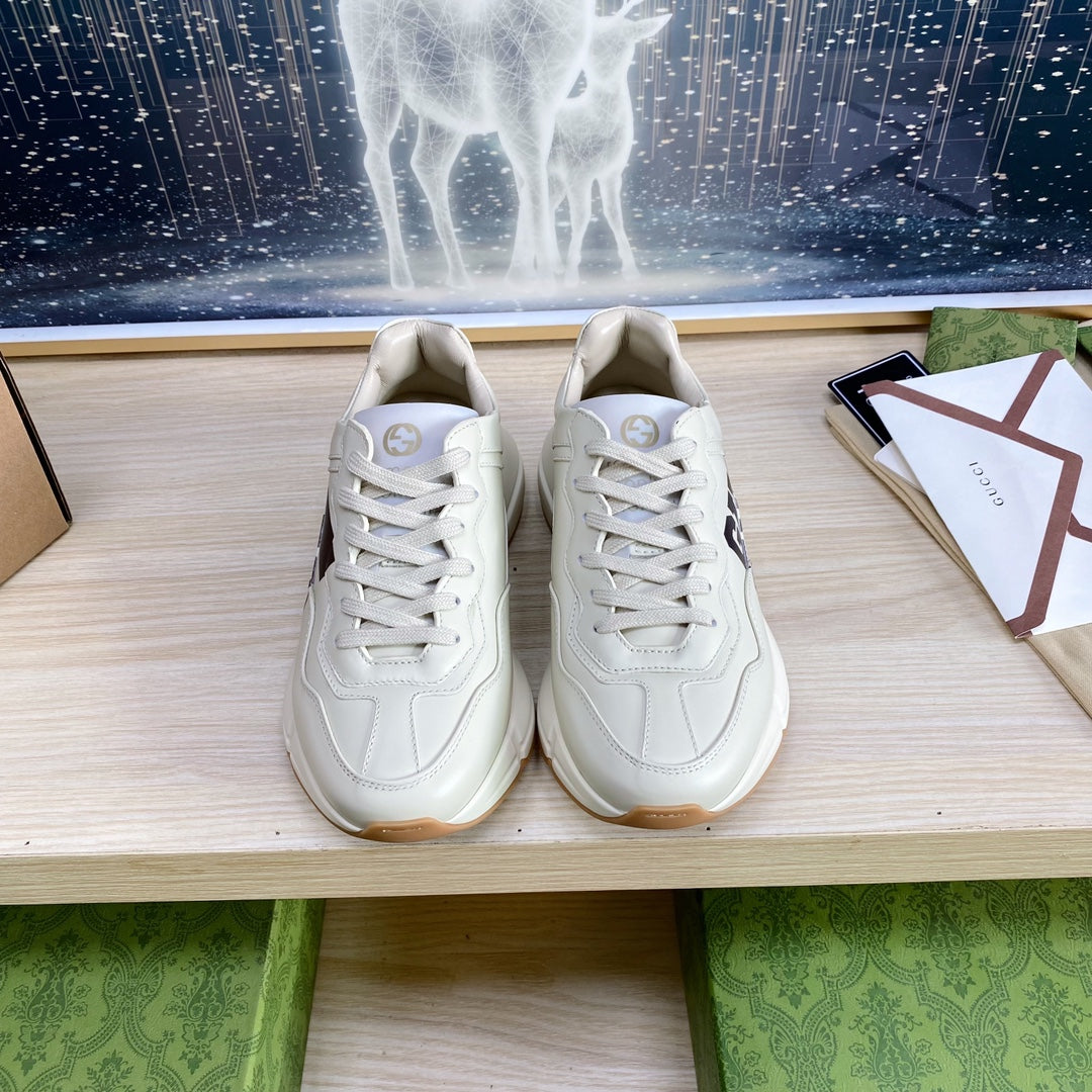 GUCCI COUPLE TRAINER WHITE CALFSKIN WITH ICON 25