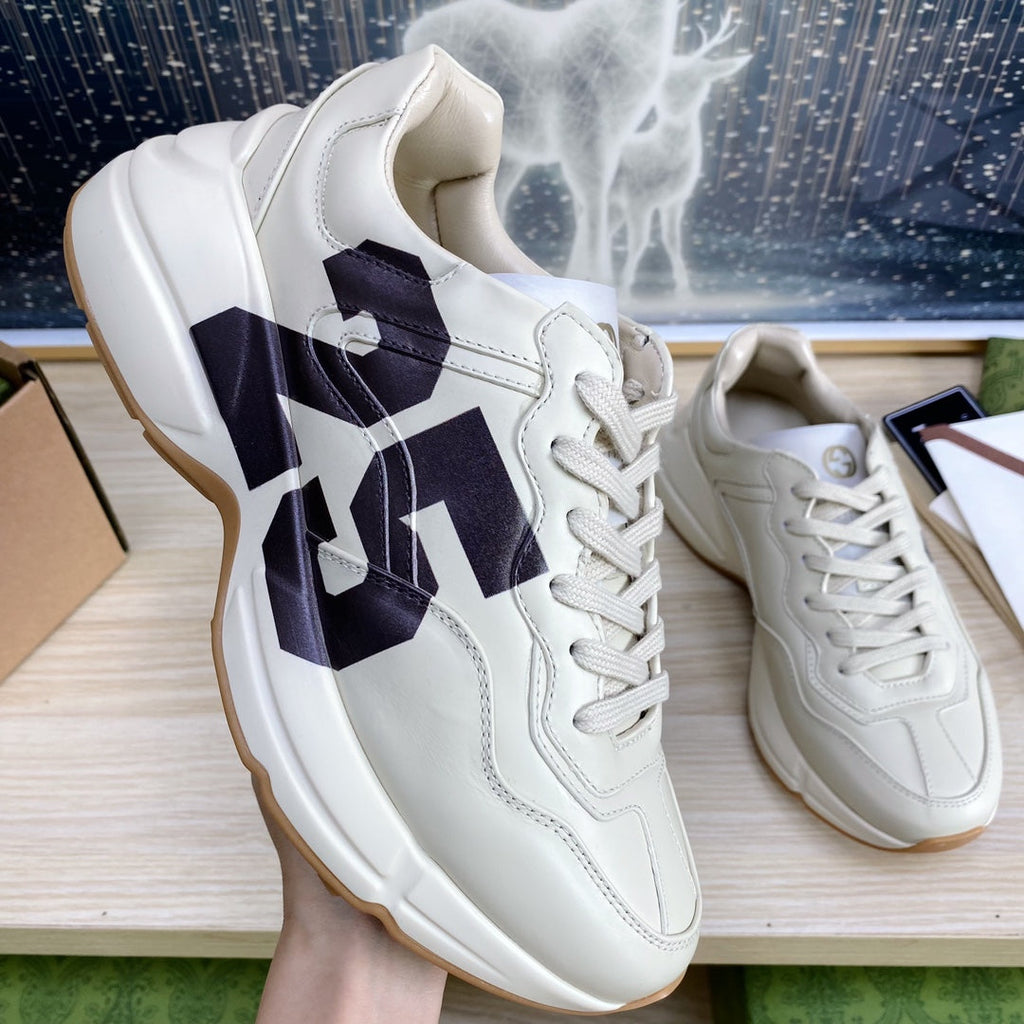 GUCCI COUPLE TRAINER WHITE CALFSKIN WITH ICON 25