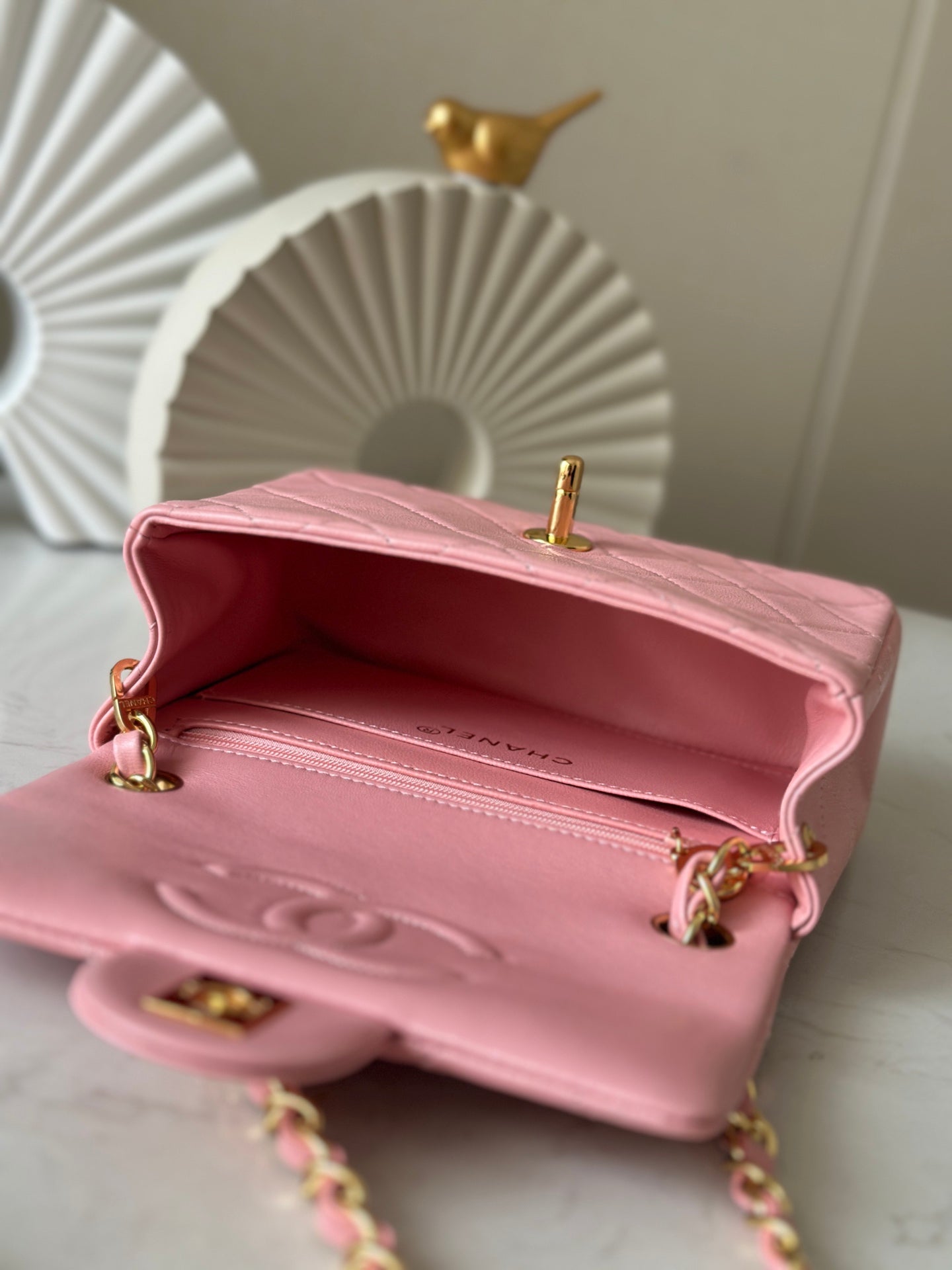 CHANEL 25S MINI FLAP BAG 18 IN PINK LAMBSKIN WITH GOLD HARDWARE