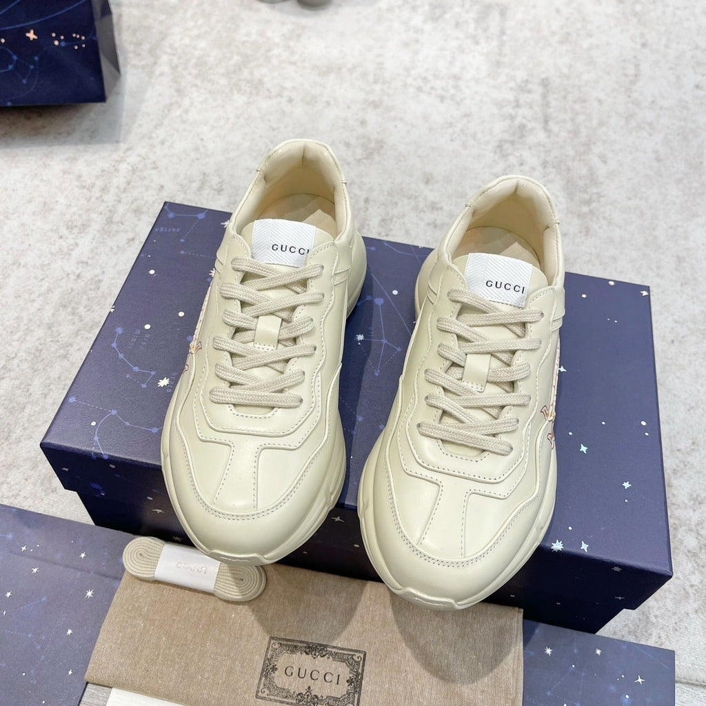 GUCCI RHYTON TRAINER WHITE LAMBSKIN WITH FIRE MOTIF