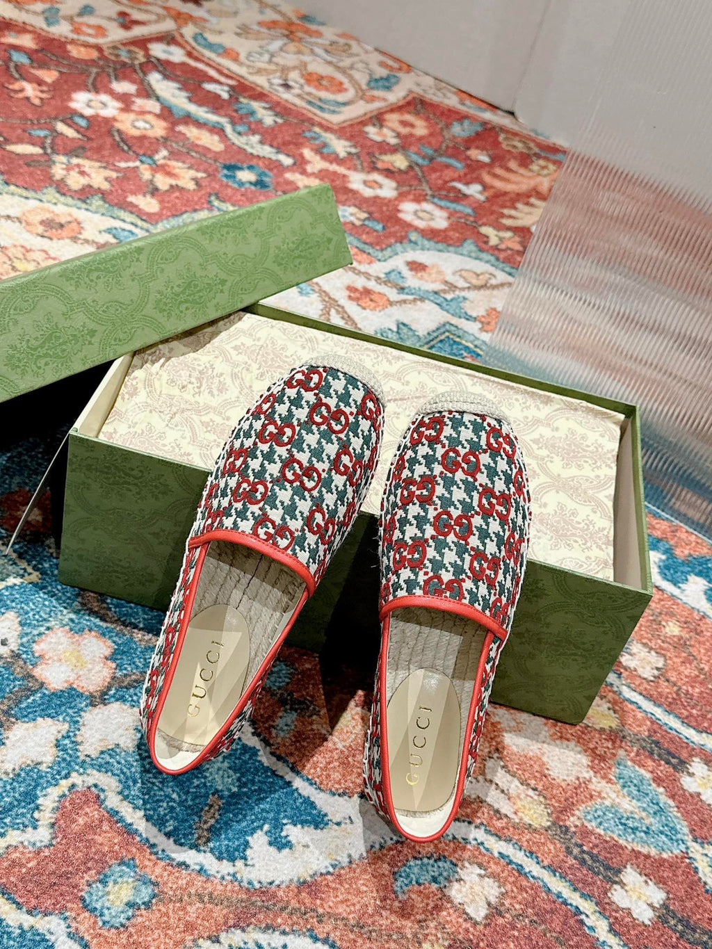 GUCCI ESPADRILLE LOAFER CRIMSON AND OCEAN CANVAS
