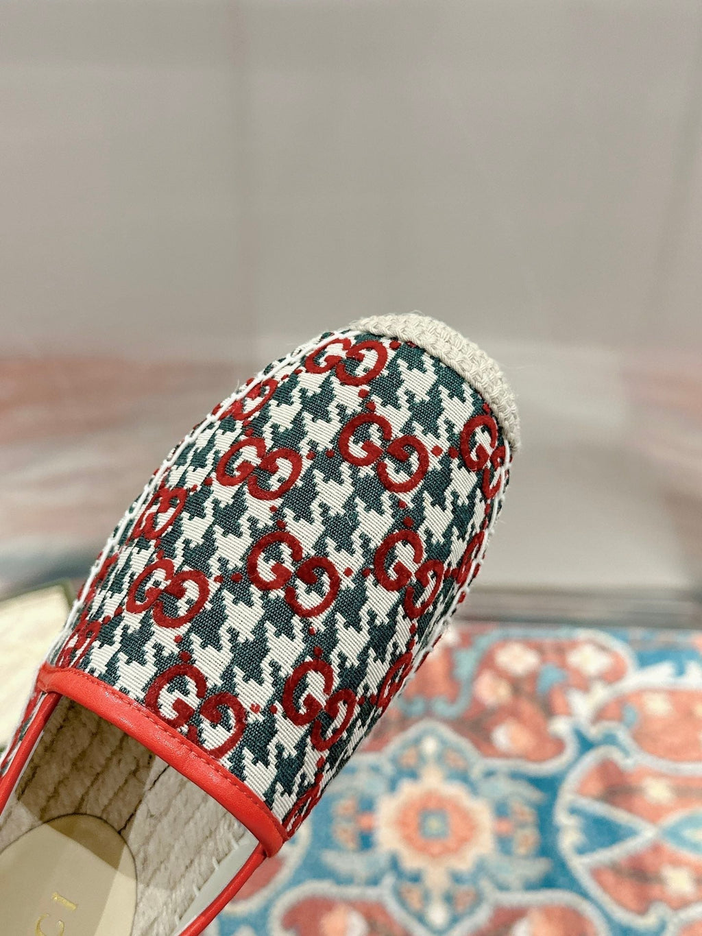 GUCCI ESPADRILLE LOAFER CRIMSON AND OCEAN CANVAS
