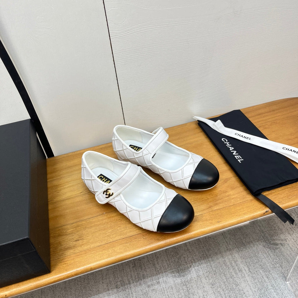 CHANEL 25S QUILTED MARY JANES BLACK AND WHITE IN CALFSKIN