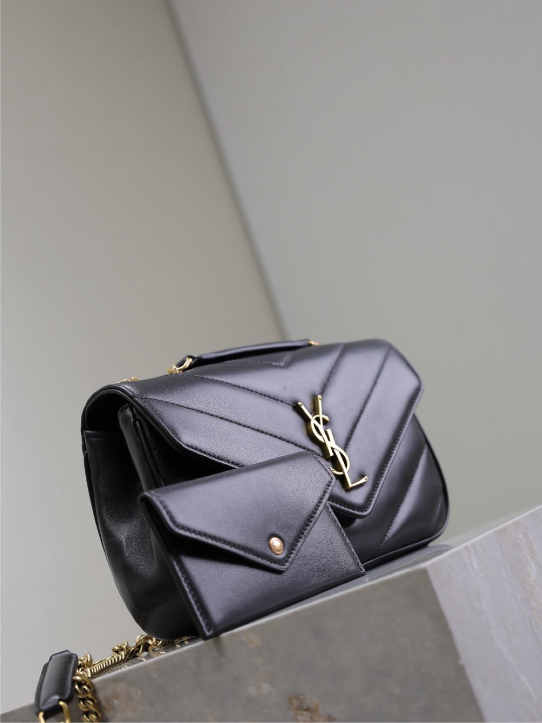 LOULOU SMALL 24 IN BLACK SHEEPSKIN GOLD HARDWARE